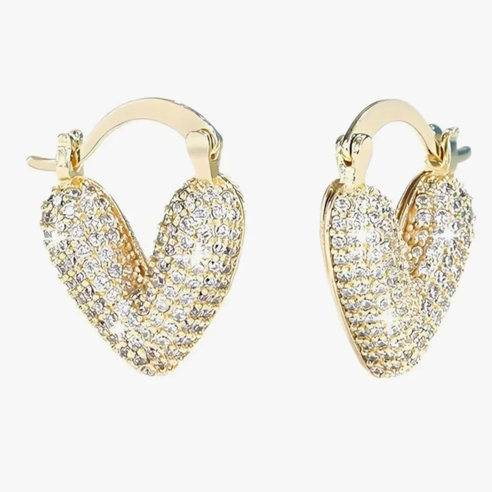 NEW 14K Gold Plated Love Heart Hoop Earrings
